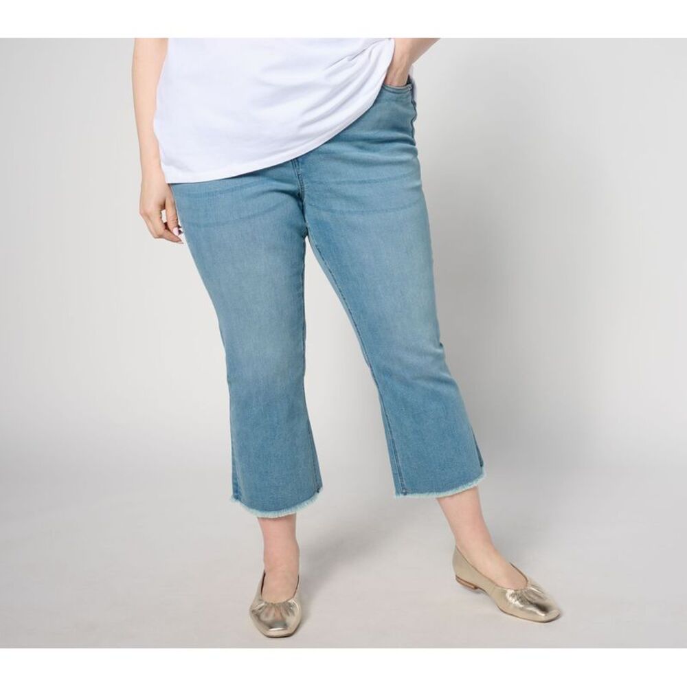 Denim & Co. Women's Pants Sz 2 Tall Easy Mini Bootcut Crop Jean Blue